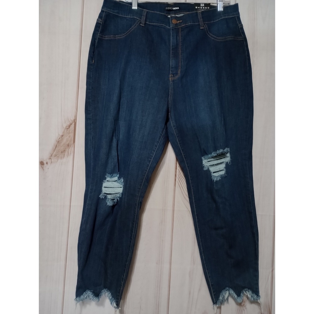 Fashion Nova Women 3XL Distressed Skinny Jeans Dark Wash‎ Jagged Raw Hem 1747DCL